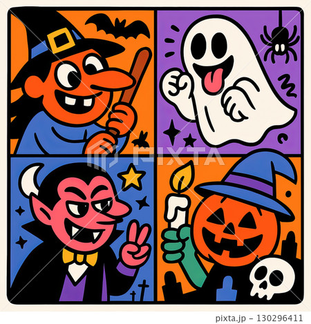 Halloween witch ghost vampire pumpkin cartoon colorful happy costume candle 130296411