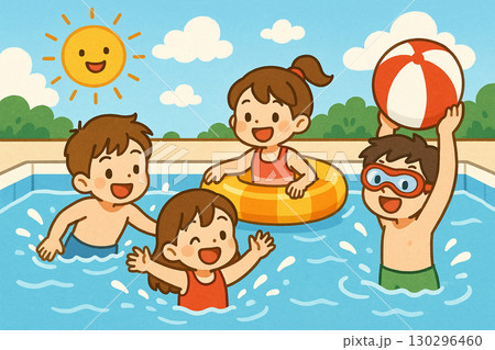 夏のプールで遊ぶ子供たち 130296460