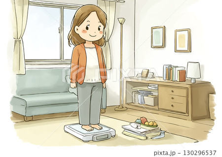 体重計に乗っている女性  130296537