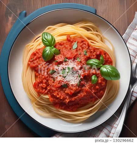 italian spaghetti with basil and basil italian spaghetti with basil and basil 130296662