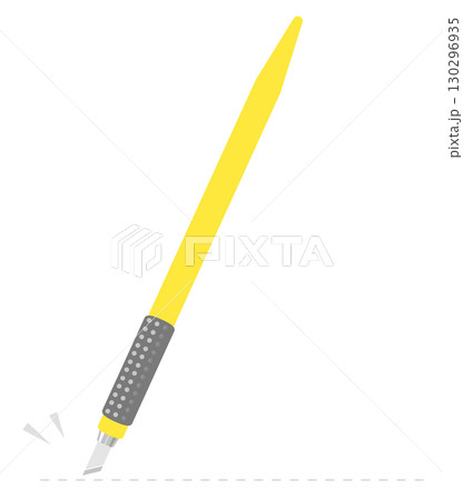 黄色いデザインナイフと点線のイラスト 130296935