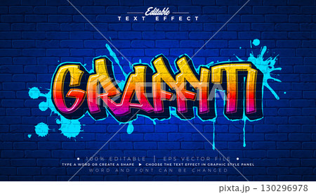 Graffiti Editable Text Effect Design with Customizable Colorful Grunge Hand Drawn Street Art Font on Brick Wall Background. Vector Illustrator Graphic Style Premium Typography Lettering Illustration 130296978