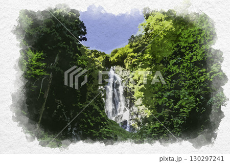 水彩画風　神庭の滝　岡山県真庭市 130297241