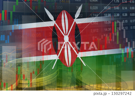 Stock market investment trading financial, coin and Kenya flag or Forex for analyze profit finance business trend data background. 130297242