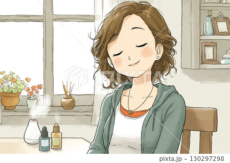美優シリーズ：アロマテラピーでリラックスする女性 130297298