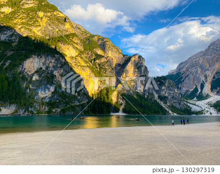Lago di Braies. Italy. mountain lake in the mountains Lago di Braies. Italy. mountain lake in the mountains 130297319