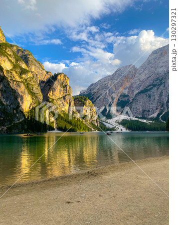 Lago di Braies. Italy. mountain lake in the mountains Lago di Braies. Italy. mountain lake in the mountains 130297321
