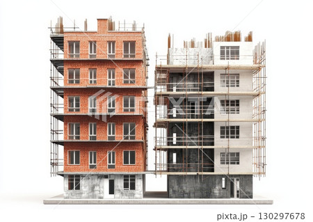 Two buildings, one of which is under construction Two buildings, one of which is under construction 130297678