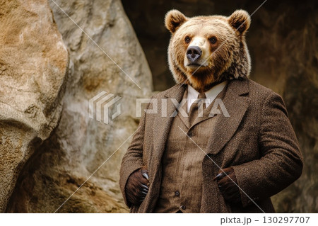 Grizzly Bear in Rugged Suit Stands Proudly 130297707