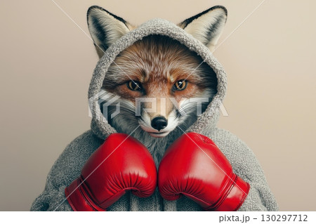 Red Fox in Boxing Gear with Hooded Sweatshirt 130297712