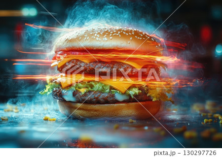A burger with a flame on it A burger with a flame on it 130297726