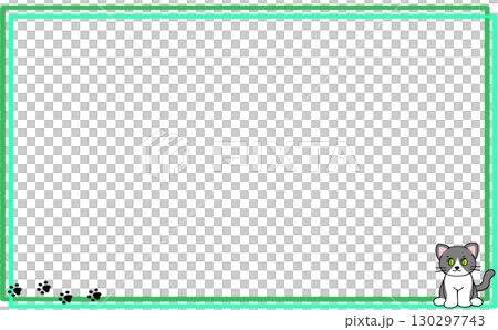 A cute sitting cat and its footprints! A simple and stylish green frame. 130297743