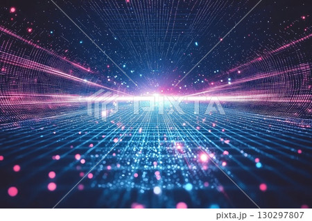 Futuristic 80s Retro Sci-Fi Grid Landscape Background Futuristic 80s Retro Sci-Fi Grid Landscape Background 130297807