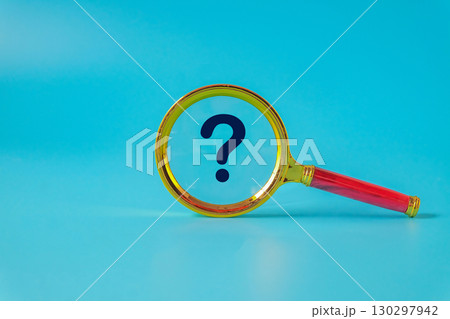 Magnifying glass with question mark symbol. 130297942