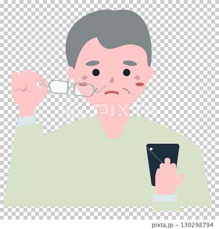 スマホが見えづらいおじいちゃん。ベクターイラスト	 130298794