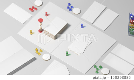 White board game field with chips, dice and cards mockup 130298886