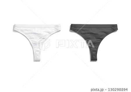 Blank black and white women thong underwear mockup, top view 130298894