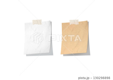 Blank white and craft taped paper note mockup, isolated 130298898