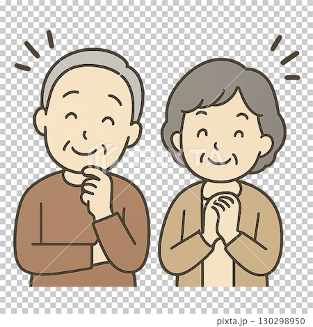 Illustration of a senior couple smiling happily Illustration of a senior couple smiling happily 130298950