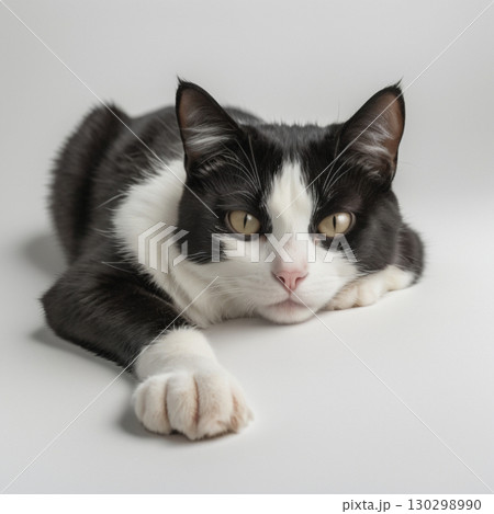 寝そべっているハチワレ猫 130298990