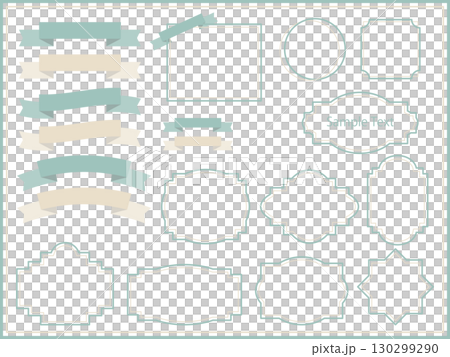 Natural and cute smoky green and beige ribbon and classic frame illustration set 130299290