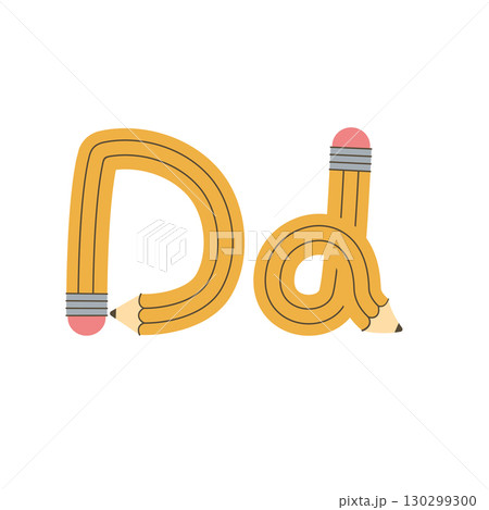Yellow pencil in the shape of the letter D. Alphabet design. Yellow pencil in the shape of the letter D. Alphabet design. 130299300