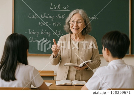 History Lesson Teacher Explaining to Students in Classroom 130299671