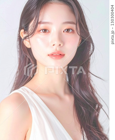 シンプルな背景で振り返る女性の肖像写真 シンプルな背景で振り返る女性の肖像写真 130300404