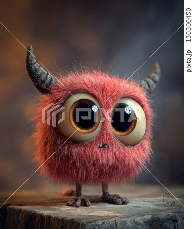 a fluffy red monster with big round eyes and...のイラスト素材 [130300450] - PIXTA
