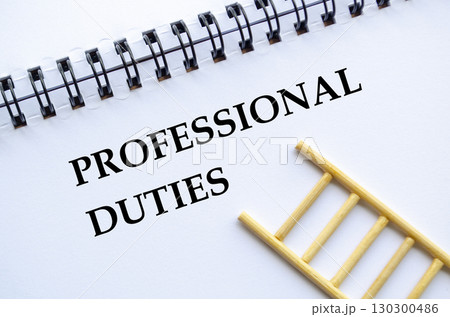 A professional notebook with ladder showing professional duties concept 130300486