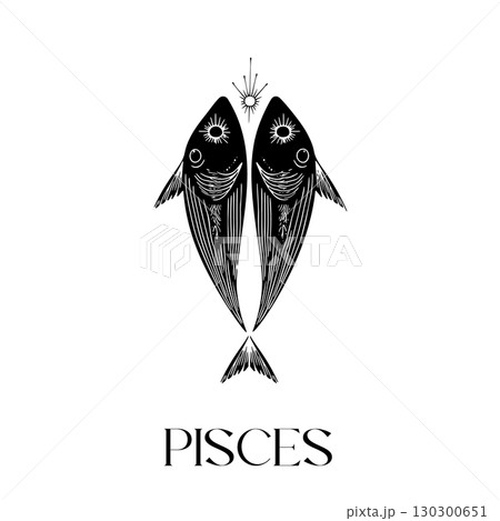 Pisces zodiac symbol of two fishes with cosmic 130300651