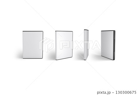 Blank white closed dvd box mockup stand, different angles views 130300675