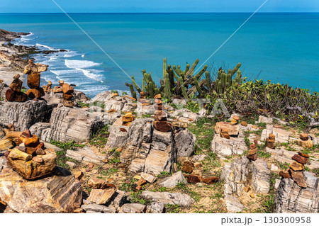 Trail along the coast and beaches from Jericoacoara to Pedra Furada in Ceara State, Brazil. 130300958