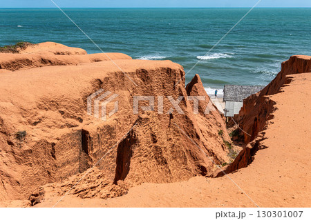 The rock formations at Canoa Quebrada Beach at Canoa Quebrada, state of Ceara, Brazil 130301007