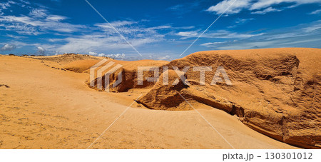 The rock formations at Canoa Quebrada Beach at Canoa Quebrada, state of Ceara, Brazil 130301012