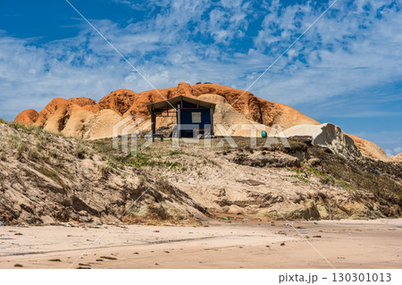 The rock formations at Canoa Quebrada Beach at Canoa Quebrada, state of Ceara, Brazil 130301013