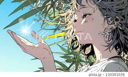 太陽を手のひらに乗せているように自撮りしている女性