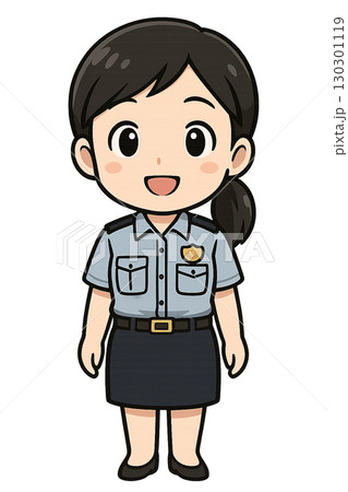 爽やかな笑顔で立っている夏服の制服を着ている婦人警官 爽やかな笑顔で立っている夏服の制服を着ている婦人警官 130301119