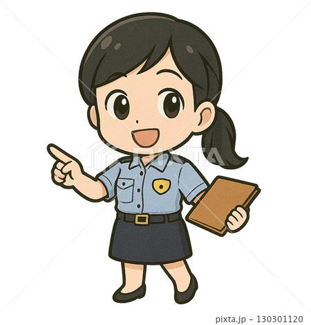 書類を持って笑顔で指差し案内をしている夏服の制服を着た婦人警官 書類を持って笑顔で指差し案内をしている夏服の制服を着た婦人警官 130301120
