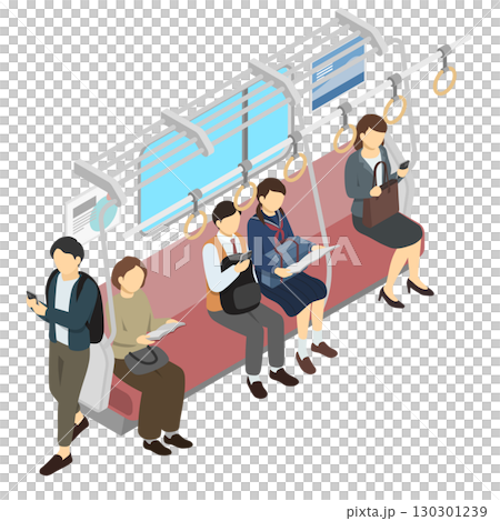等軸測圖：火車座位和乘客 130301239