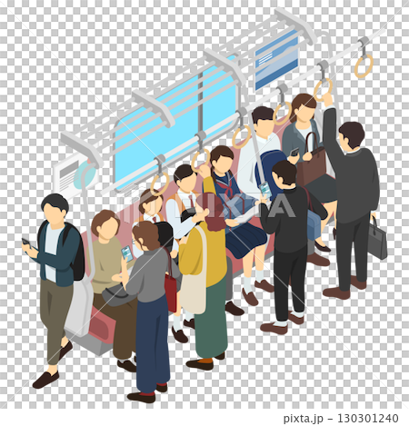 Isometric illustration: crowded train 130301240