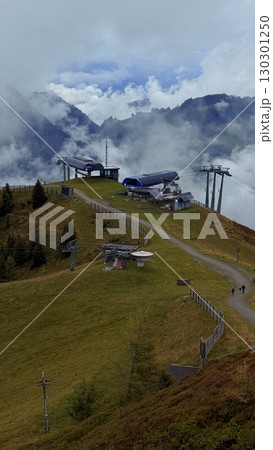 Aerial View of Cable Car End Station Surrounded by Clouds Aerial View of Cable Car End Station Surrounded by Clouds 130301250