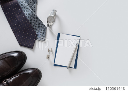 Happy Fathers Day greeting card with men's accessories. Happy Fathers Day greeting card with men's accessories. 130301648