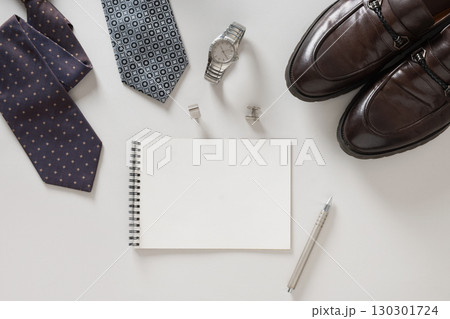 Happy Fathers Day greeting card with men's accessories. 130301724