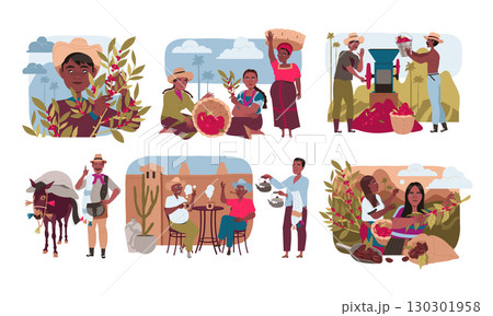 Vibrant and colorful scenes depicting the various aspects of agricultural life and work Vibrant and colorful scenes depicting the various aspects of agricultural life and work 130301958