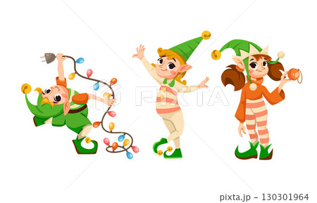 Christmas elves joyfully prepare for the holiday, making decorations and gifts to spread cheer Christmas elves joyfully prepare for the holiday, making decorations and gifts to spread cheer 130301964