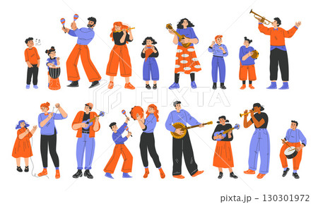 A lively and energetic MultiGeneration Music Ensemble dressed in vibrant, colorful outfits 130301972