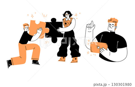 Collaboration in Problem Solving with Interlocking Puzzle Pieces to Achieve Success Together 130301980