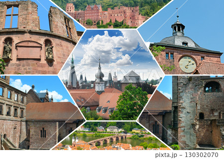 Heidelberg Castle ruins and Old Town. Travel collage of historic German architecture. Heidelberg Castle ruins and Old Town. Travel collage of historic German architecture. 130302070