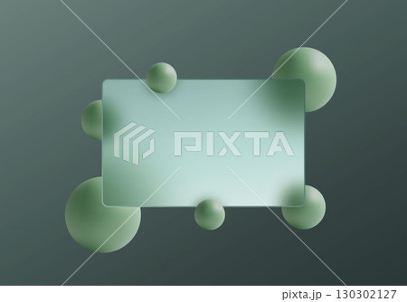 Abstract background in glass morphism style with 3D mint spheres and a transparent frame. Eps 10 130302127